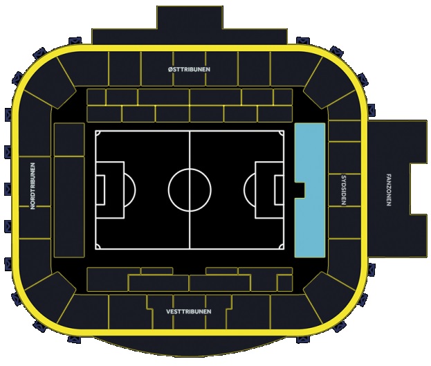 Oversigt over Brøndby Stadion, der fremhæver Sydsiden Nedre.