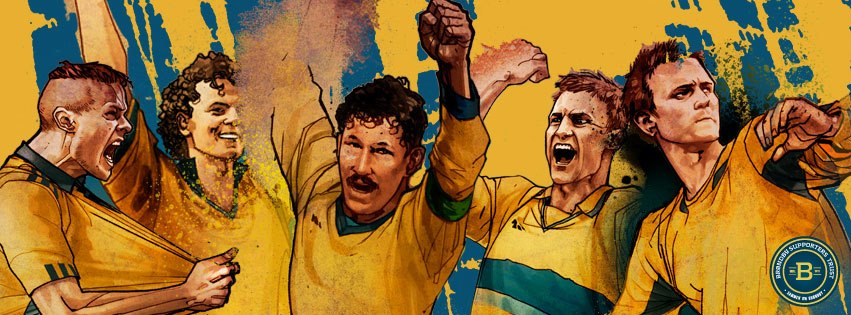 Brøndby Supporters Trust grafik med billede af Mikkel Thygesen, Dan Eggen, Kim Vilfort, Ebbe Sand og Per Nielsen.