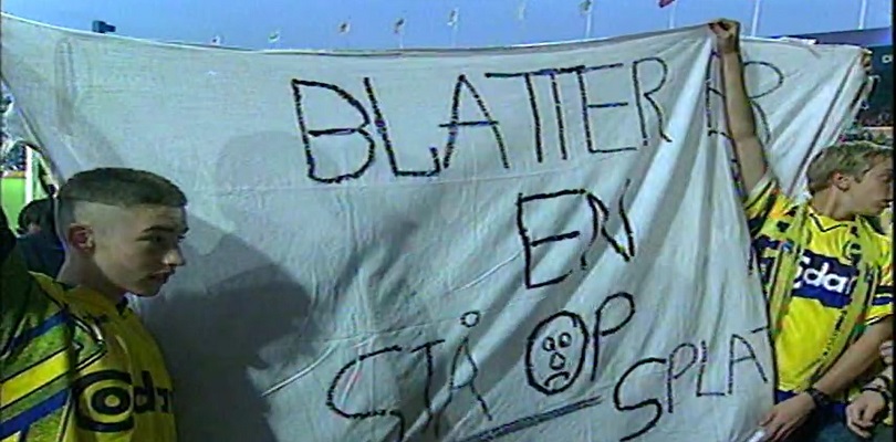 Banner fra Brøndbys Eurostand '98-protest imod UEFA i 1998.