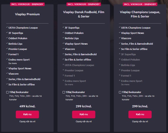 Oversigt over Viaplay-abonnementer