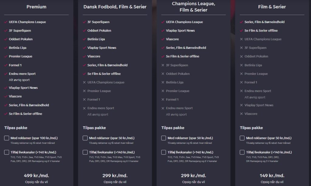Viaplay abonnement pakker
